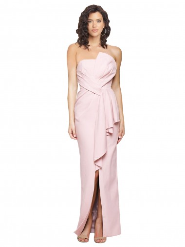 Rose Fourreau Sans bretelle Crêpe Stretch Longue Formelles Robes demoiselle d'honneur / Robes de soirée / Robes de bal à Vendre