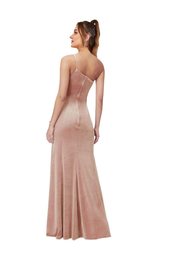 Rose Fourreau Velours Stretch Longue Formelles Robes demoiselle d'honneur / Robes de soirée / Robes de bal à Vendre