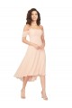 Rose Glacé Trapèze Col Carré midi Mousseline Courte Asymétrique Robes demoiselle d'honneur à Vendre