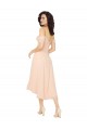 Rose Glacé Trapèze Col Carré midi Mousseline Courte Asymétrique Robes demoiselle d'honneur à Vendre
