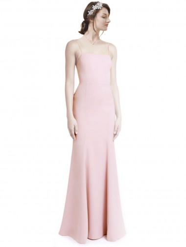 Rose Sirène Bretelles spaghetti Col Carré Crêpe Stretch Longue Robes demoiselle d'honneur / Robes de bal à Vendre