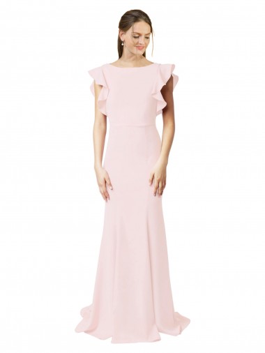 Rose Sirène Col bijou Balayage train Crêpe Stretch Longue Robes demoiselle d'honneur / Robes de bal à Vendre