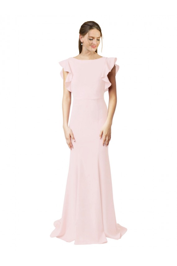 Rose Sirène Col bijou Balayage train Crêpe Stretch Longue Robes demoiselle d'honneur / Robes de bal à Vendre