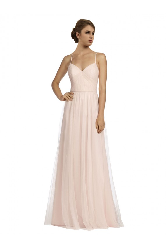 Rose Trapèze Bretelles spaghetti Tulle Longue Robes demoiselle d'honneur à Vendre