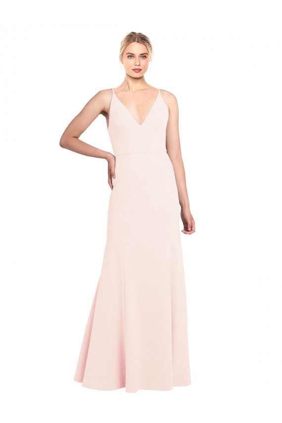 Rose Trapèze Col V Crêpe Stretch Longue Formelles Robes demoiselle d'honneur / Robes de soirée / Robes de bal à Vendre