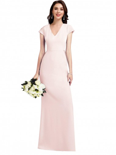 Rose Trapèze Col V Crêpe Stretch Longue Formelles Robes demoiselle d'honneur / Robes de soirée / Robes de bal à Vendre