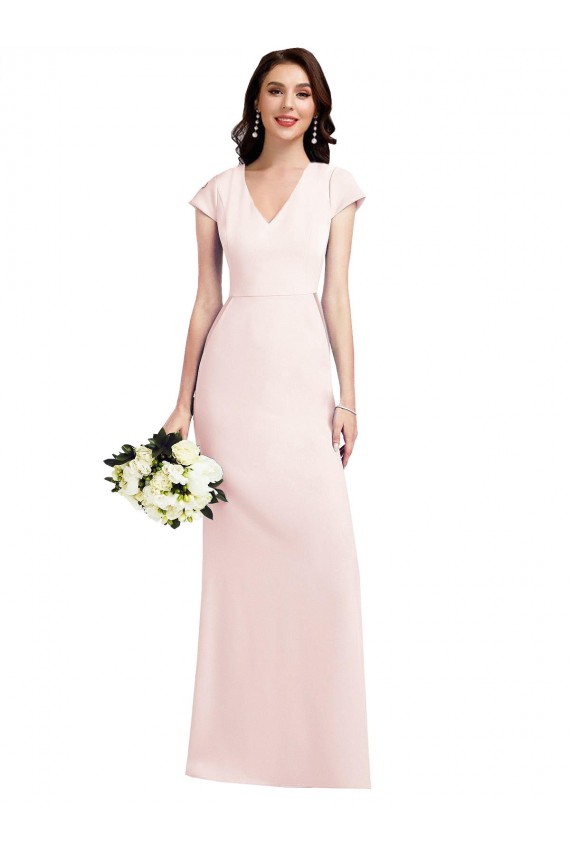 Rose Trapèze Col V Crêpe Stretch Longue Formelles Robes demoiselle d'honneur / Robes de soirée / Robes de bal à Vendre