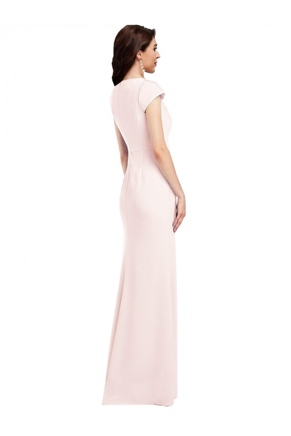 Rose Trapèze Col V Crêpe Stretch Longue Formelles Robes demoiselle d'honneur / Robes de soirée / Robes de bal à Vendre