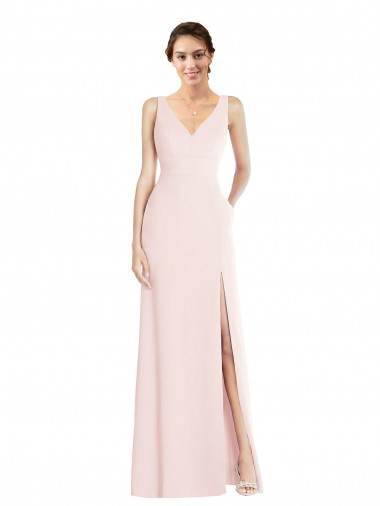 Rose Trapèze Col V Crêpe Stretch Longue Robes demoiselle d'honneur / Robes de bal à Vendre