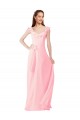 Rose Trapèze Col V Mousseline Longue Robes demoiselle d'honneur à Vendre