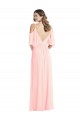 Rose Trapèze Col V Mousseline Longue Robes demoiselle d'honneur à Vendre