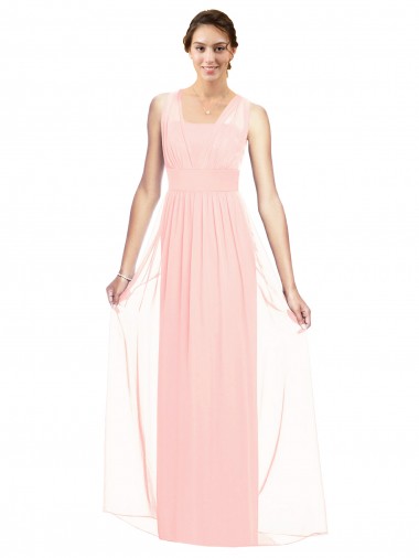 Rose Trapèze Col V Mousseline Longue Robes demoiselle d'honneur à Vendre
