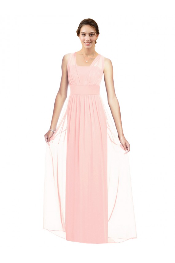 Rose Trapèze Col V Mousseline Longue Robes demoiselle d'honneur à Vendre