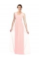 Rose Trapèze Col V Mousseline Longue Robes demoiselle d'honneur à Vendre