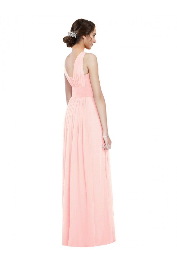Rose Trapèze Col V Mousseline Longue Robes demoiselle d'honneur à Vendre