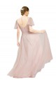 Rose Trapèze Col V Tulle Longue Robes demoiselle d'honneur à Vendre