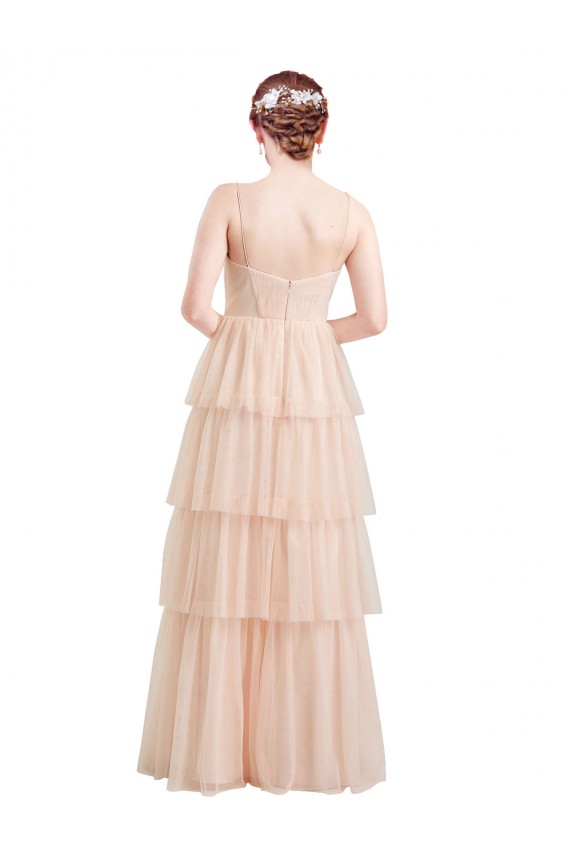 Rose Trapèze Col V Tulle Longue Robes demoiselle d'honneur à Vendre