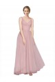 Rose Trapèze Col V Tulle Longue Robes demoiselle d'honneur à Vendre