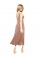 Rose Trapèze Col V midi Velours Stretch Courte Robes demoiselle d'honneur / Robes de bal / Robes de cocktail à Vendre