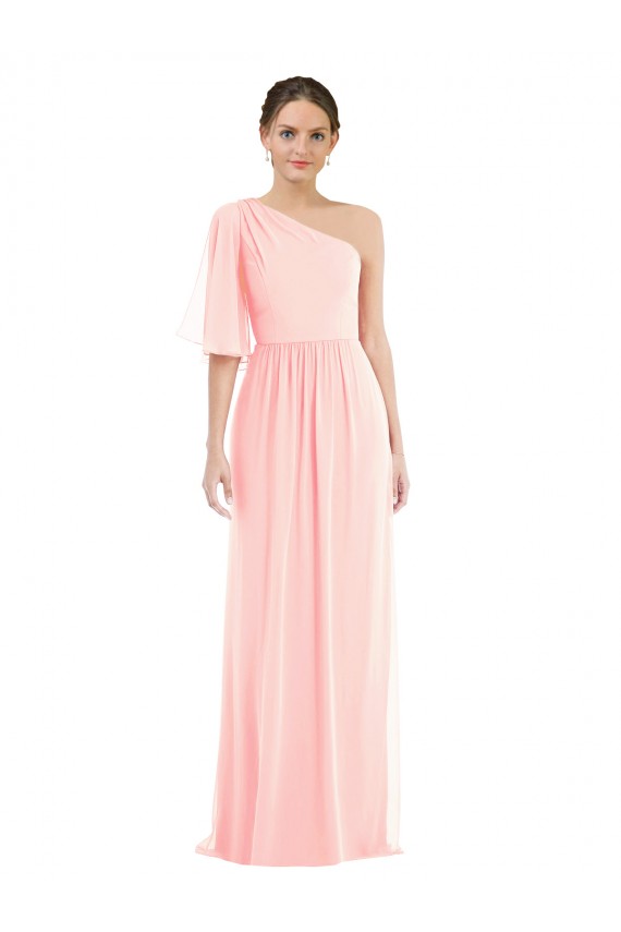 Rose Trapèze Mousseline Longue Robes demoiselle d'honneur à Vendre