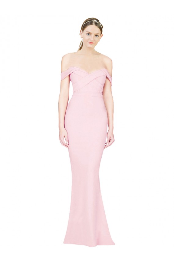 Rose Trapèze Sans bretelle Crêpe Stretch Longue Formelles Robes demoiselle d'honneur / Robes de soirée / Robes de bal à Vendre