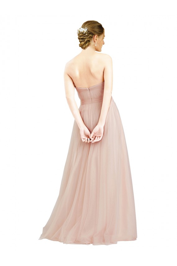 Rose Trapèze Sans bretelle Tulle Longue Robes demoiselle d'honneur à Vendre