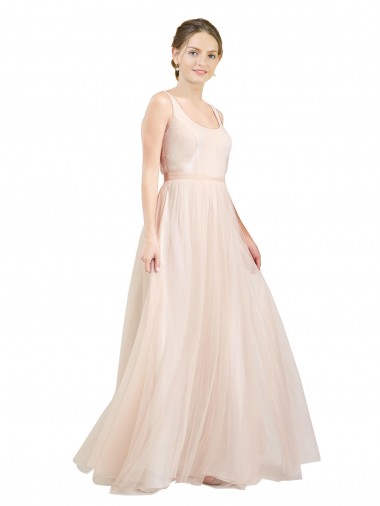 Rose Trapèze Scoop Tulle Longue Robes demoiselle d'honneur à Vendre