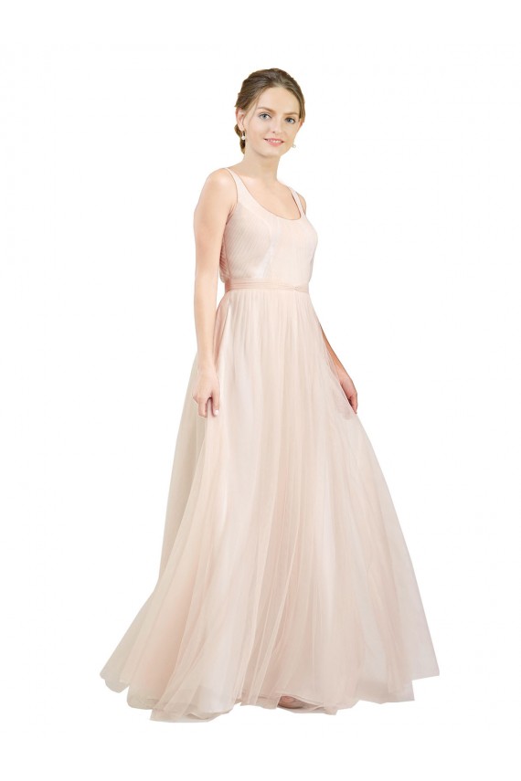 Rose Trapèze Scoop Tulle Longue Robes demoiselle d'honneur à Vendre