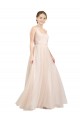 Rose Trapèze Scoop Tulle Longue Robes demoiselle d'honneur à Vendre