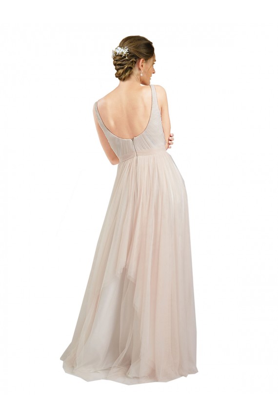 Rose Trapèze Scoop Tulle Longue Robes demoiselle d'honneur à Vendre