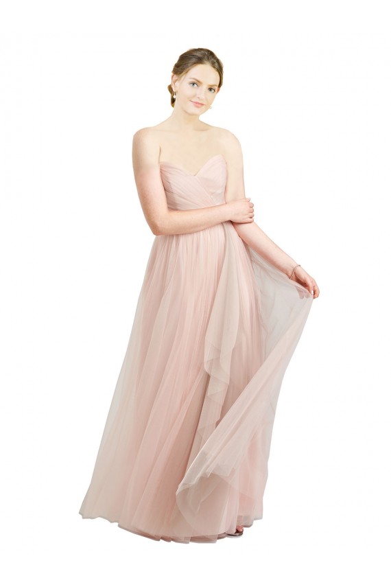 Rose Trapèze Tulle Longue Robes demoiselle d'honneur à Vendre