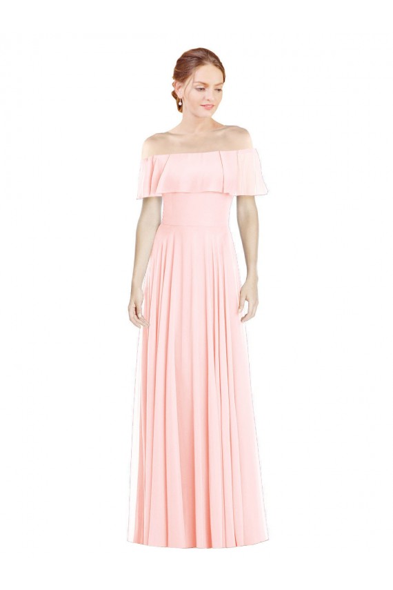 Rose Trapèze Épaule Dénudée Col Carré Mousseline Longue Robes demoiselle d'honneur à Vendre
