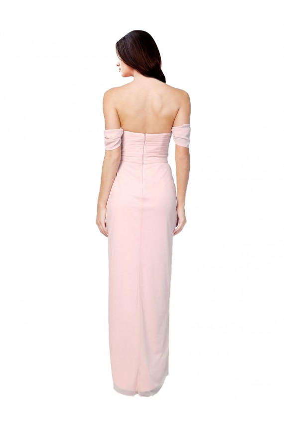 Rose Trapèze Épaule Dénudée Sans bretelle Mousseline Longue Asymétrique Robes demoiselle d'honneur à Vendre