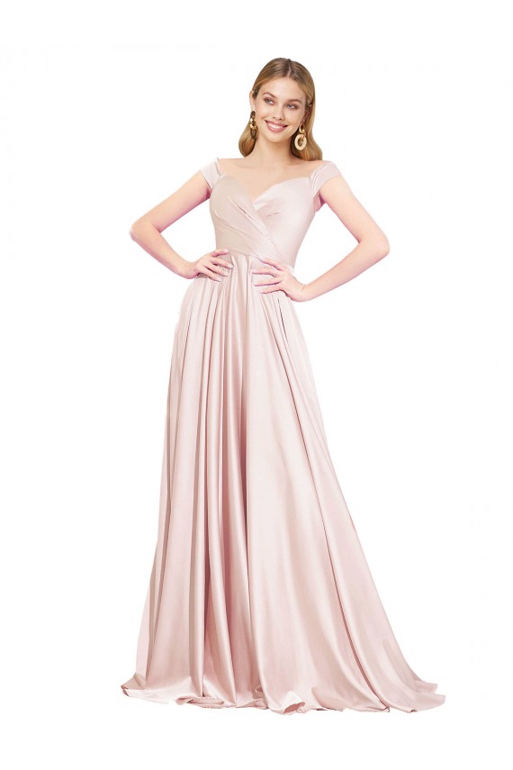 Rose Trapèze Épaule Dénudée Satiné Longue Formelles Robes demoiselle d'honneur / Robes de soirée / Robes de bal à Vendre