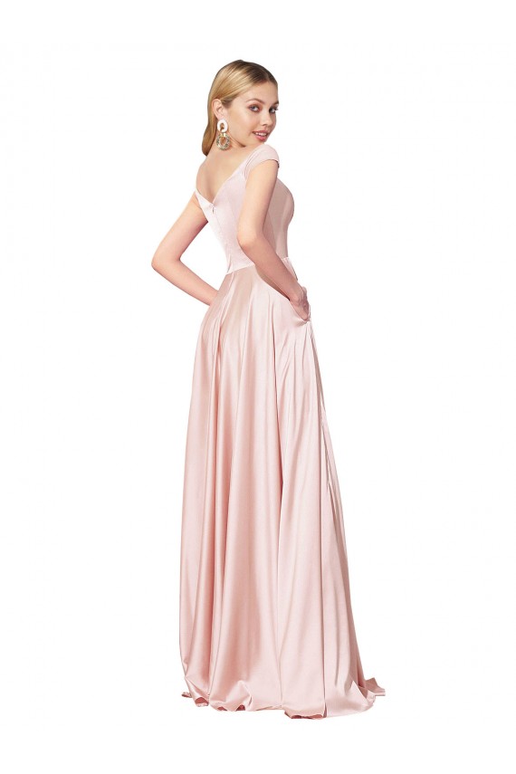 Rose Trapèze Épaule Dénudée Satiné Longue Formelles Robes demoiselle d'honneur / Robes de soirée / Robes de bal à Vendre