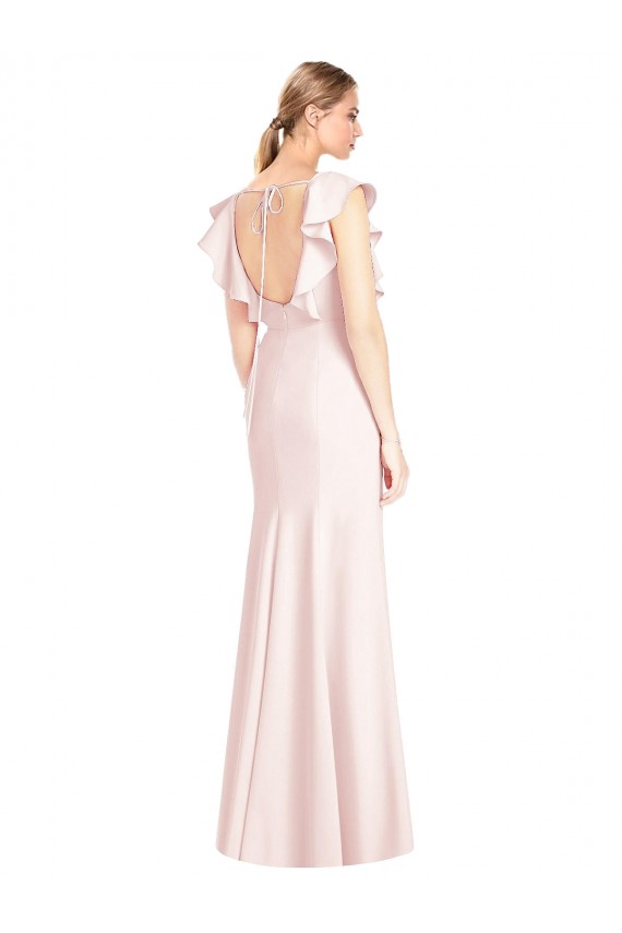 Rose Trompette Bateau Crêpe Stretch Longue Robes demoiselle d'honneur / Robes de bal à Vendre