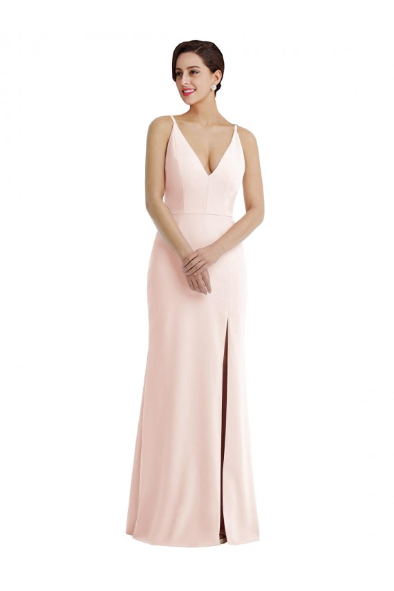 Rose Trompette Col V Crêpe Stretch Longue Formelles Robes demoiselle d'honneur / Robes de soirée / Robes de bal à Vendre