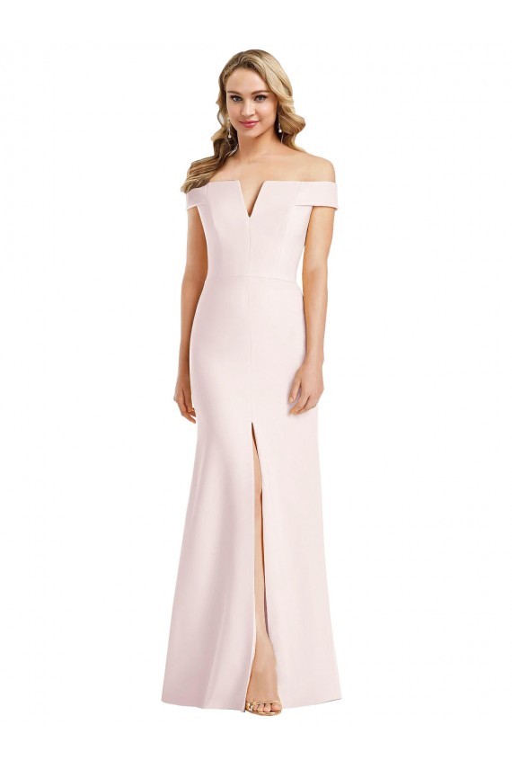 Rose Trompette Épaule Dénudée Col V Crêpe Stretch Longue Formelles Robes demoiselle d'honneur / Robes de soirée / Robes de bal à Vendre