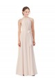 Rose crème Trapèze Bateau Col Haut Mousseline Longue Robes demoiselle d'honneur à Vendre