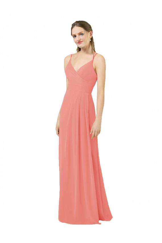 Rose du Désert Fourreau Col V Mousseline Longue Robes demoiselle d'honneur à Vendre