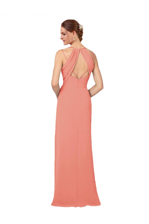 Rose du Désert Fourreau Col V Mousseline Longue Robes demoiselle d'honneur à Vendre