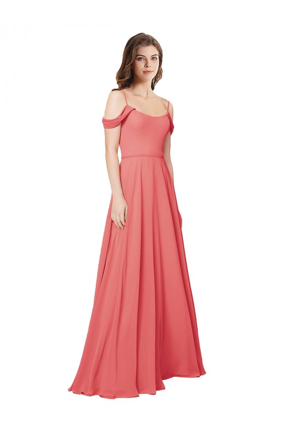 Rose du Désert Trapèze Épaule Dénudée Mousseline Longue Robes demoiselle d'honneur à Vendre