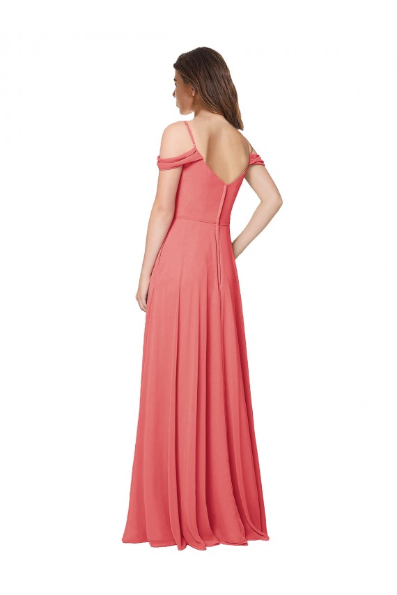 Rose du Désert Trapèze Épaule Dénudée Mousseline Longue Robes demoiselle d'honneur à Vendre