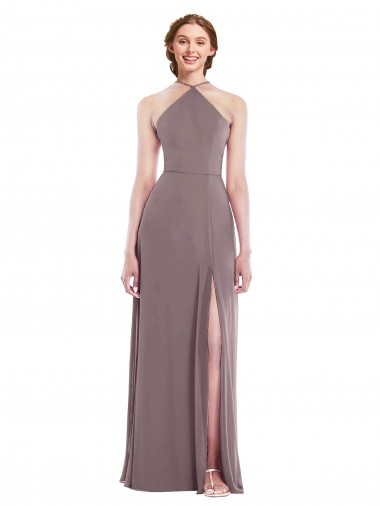 Rose poudré Trapèze Licou Mousseline Longue Formelles Robes demoiselle d'honneur / Robes de soirée à Vendre