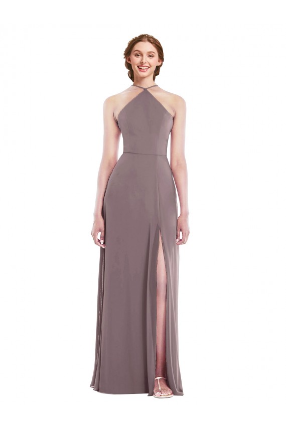 Rose poudré Trapèze Licou Mousseline Longue Formelles Robes demoiselle d'honneur / Robes de soirée à Vendre