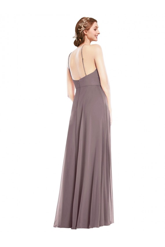 Rose poudré Trapèze Licou Mousseline Longue Formelles Robes demoiselle d'honneur / Robes de soirée à Vendre