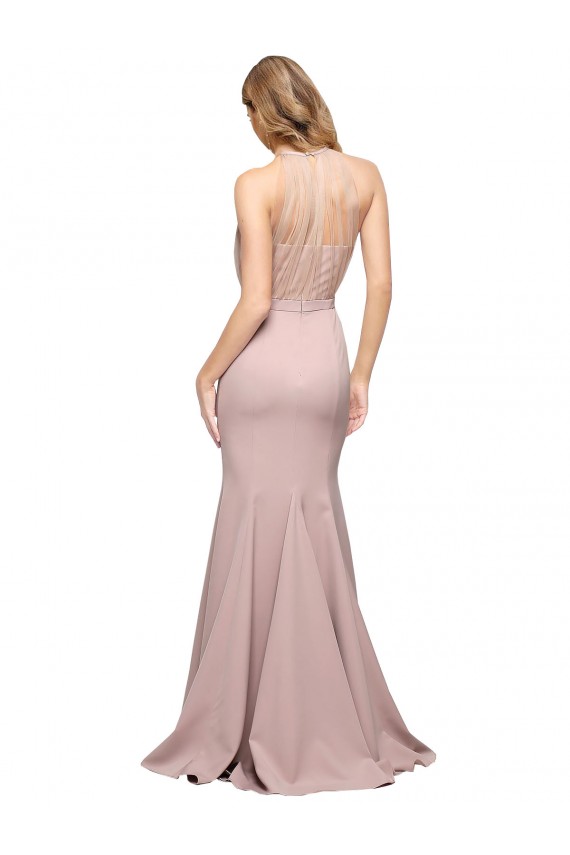 Rose poussiéreux Fourreau Col Haut Balayage train Crêpe Stretch Longue Formelles Robes demoiselle d'honneur / Robes de soirée / Robes de bal à Vendre