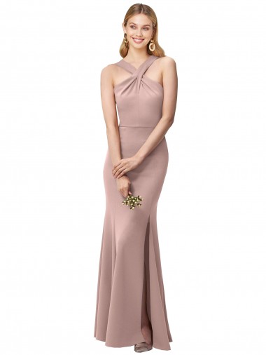 Rose poussiéreux Fourreau Licou Col Haut Crêpe Stretch Longue Robes demoiselle d'honneur / Robes de bal à Vendre