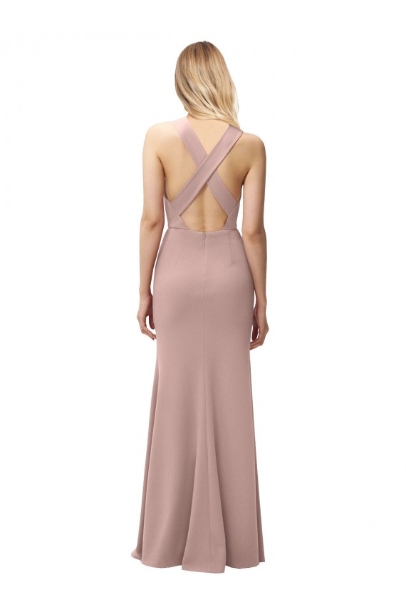 Rose poussiéreux Fourreau Licou Col Haut Crêpe Stretch Longue Robes demoiselle d'honneur / Robes de bal à Vendre