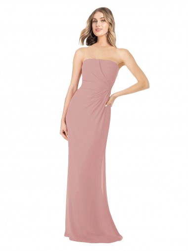 Rose poussiéreux Fourreau Sans bretelle Mousseline Longue Robes demoiselle d'honneur à Vendre